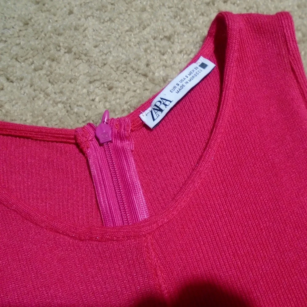 ZARA High Neck Sleeveless Ribbed Fuchsia Jumpsuit - Picture 5 of 9